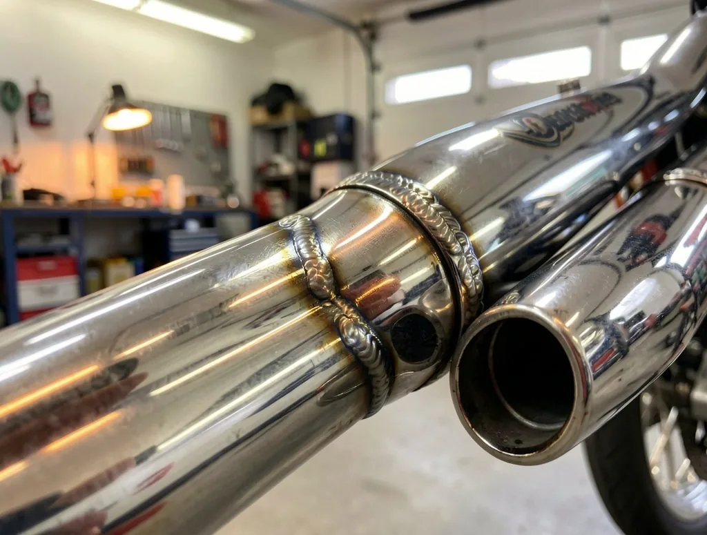 Chrome uitlaat en motorafwerking