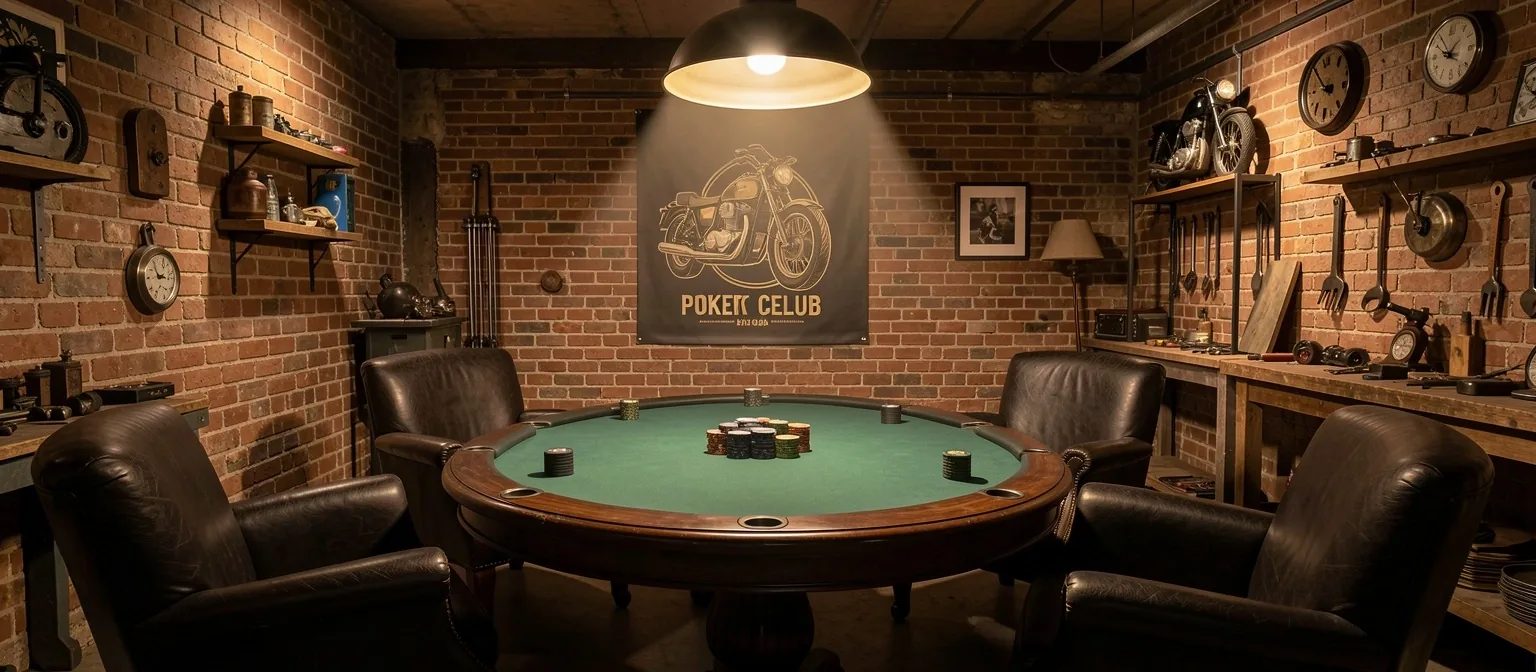 Sfeervol interieur van de Avellink Poker Lounge in Utrecht met pokertafel en lederen clubfauteuils