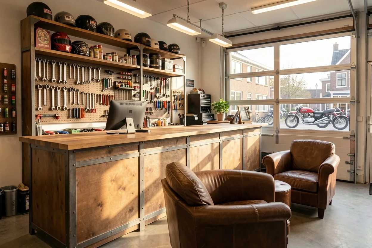 Ontvangstruimte en atelier balie bij Avellink aan de Oudegracht in Utrecht